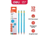 Deli E37000 Pensil Kayu- 2B w/eraser- Biru
