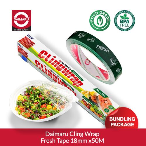 Daimaru Cling Wrap Food Grade 30 cm x 30 M Bundling Lakban OPP Printed Fresh Tape 18mm x 50M