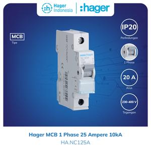 Hager MCB 1 Phase 25a 25 Ampere 10kA MCB  - NC125A