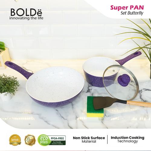 BOLDe Super Pan Granite Set Purple 5 Pcs (Panci / Wajan Anti Lengket)