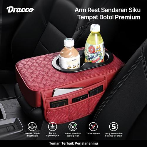 DRACCO Arm rest sandaran siku tempat botol MERAH kompartemen mobil serbaguna premium