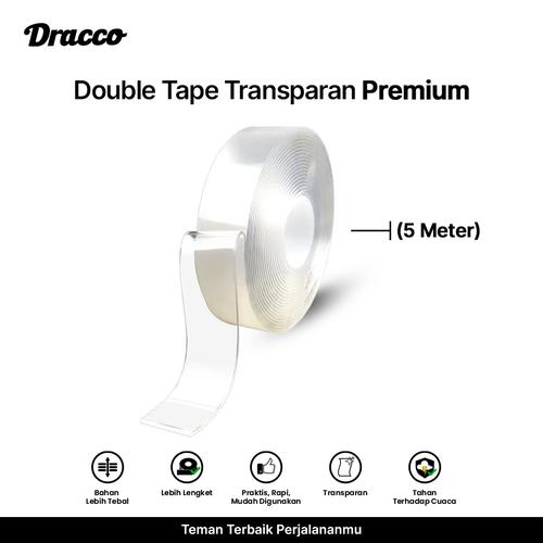 Dracco double tape selotip lakban premium nano selotip bening 2 sisi serbaguna-5 meter
