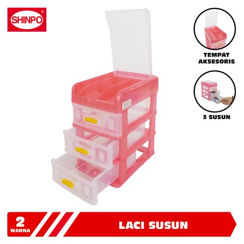 SHINPO Laci Susun Mini Plastik 3 Slot Rak Container Grace Mini Drawer SPO-SIP-366C biru pink