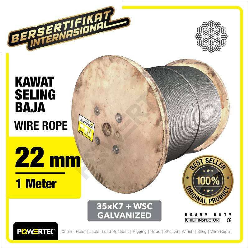 Wire Rope / Kawat Seling Baja 35xK7 WSC 22mm Galv POWERTEC - 1 Meter