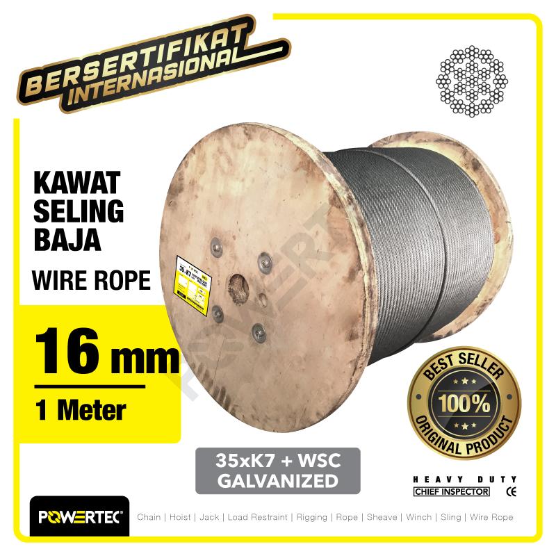 Wire Rope / Kawat Seling Baja 35xK7 WSC 16mm Galv POWERTEC - 1 Meter