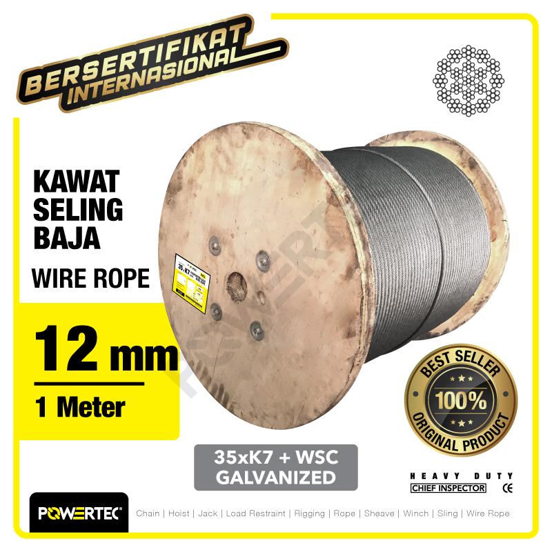 Wire Rope / Kawat Seling Baja 35xK7 WSC 12mm Galv POWERTEC - 1 Meter