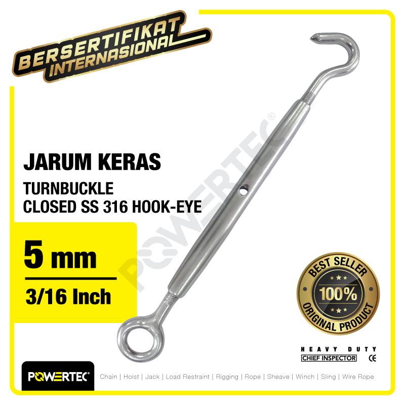 Turnbuckle / Jarum Keras SS Closed Hook & Eye M5 Span Skrup POWERTEC