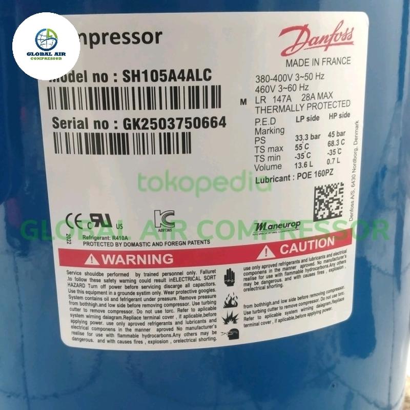 Compressor Danfoss Scroll SH105 / SH105A4ALC 9PK R410 380V