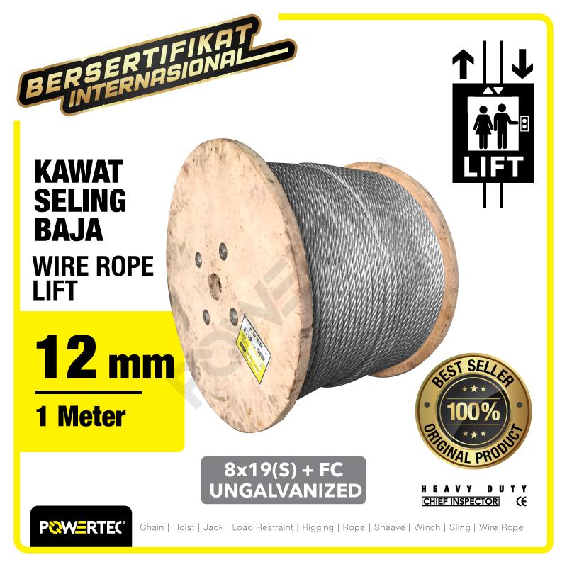 Wire Rope / Kawat Seling LIFT 8x19(S) FC 12mm Ungalv POWERTEC - 1 Mtr