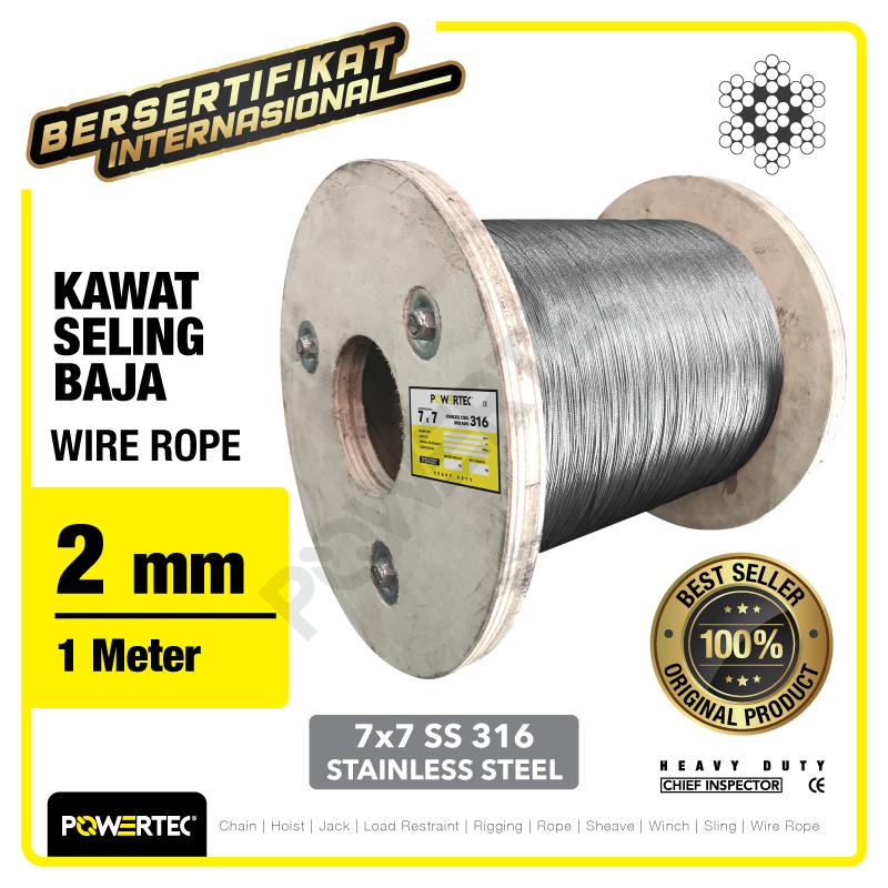 Wire Rope / Kawat Seling Baja 7x7 SS 316 2mm POWERTEC - 1 Meter