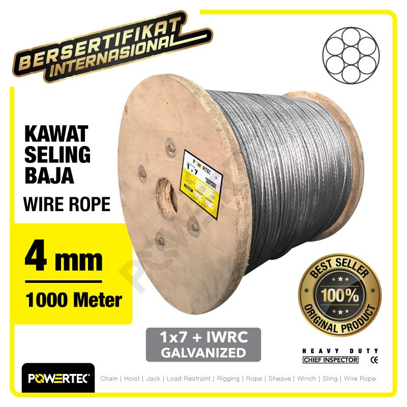 Wire Rope / Kawat Seling Baja 1x7 4mm Galv POWERTEC - 1000m