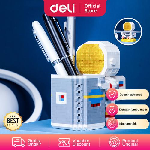 Deli Brick Pen Holder/Tempat Pulpen Lampu Belajar DIY Astronot 74602