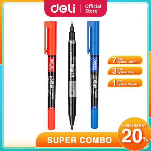 DELI COMBO 10pcs Spidol Papan Tulis Permanen Dual Tip Marker