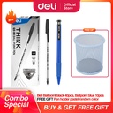 DELI Paket Hemat 3 - Ballpoin Pulpen Hitam,Biru 50pcs & Tempat Pulpen