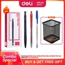 DELI Paket Hemat 2 - Ballpoin Hitam,Biru,Merah 50pcs & Tempat Pulpen