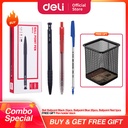 DELI Paket Hemat 2 - Ballpoin Hitam,Biru,Merah 50pcs & Tempat Pulpen