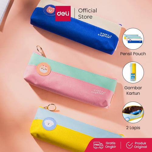 Deli Pencil Pouch / Tempat Pensil Kain 2Lapis 20CM Gambar Lucu EH908