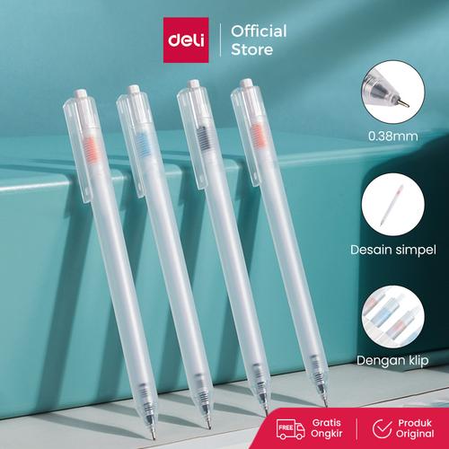 Deli Gel Pen / Pulpen Gel 0.38mm Tinta Hitam Isi 12pcs Retracable A115
