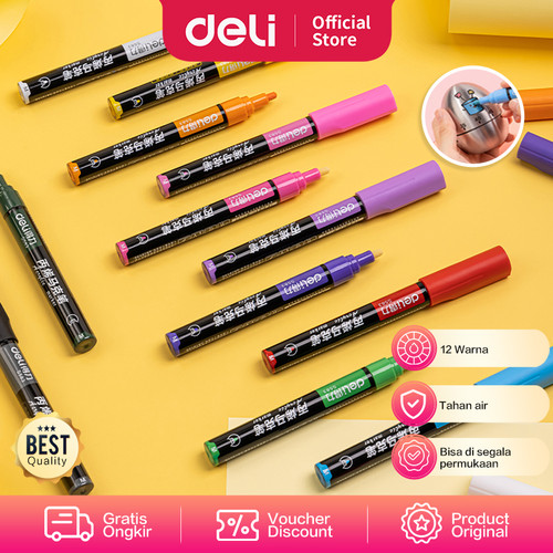 Deli Acrylic Marker/Spidol Akrilik Papan Tulis 12 Warna Anti Air S583