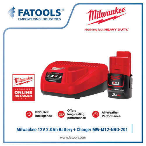 Milwaukee M12 NRG201 12V 2.0Ah Battery Pack Charger Lithium Li-ion
