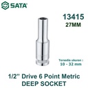 Kunci Shock Panjang Metrik 13415 1/2" 6PT Deep Socket 27 mm Sata Tools