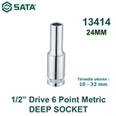 Kunci Shock Panjang Metrik 13414 1/2" 6PT Deep Socket 24 mm Sata Tools