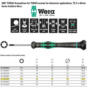 Obeng Bintang TX 5 x 40 mm Wera 05118040001 Mirco S/Driver for TORX