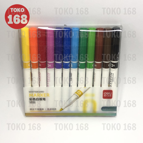 DELI Whiteboard Marker/Spidol Papan Tulis 12 Warna S531 (SET)