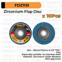 10-Pcs Zirconia Flap Disk (P40) INGCO FDZ1151 Mata Gerinda Stainless