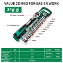 ISKU kunci Sock Set 12Pcs Drive Socket 1/2 inch 72gigi mata Kunci Sok