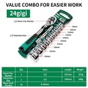 ISKU kunci shock set 12 pcs drive socket 1/2 1/4 inch mata kunci sok
