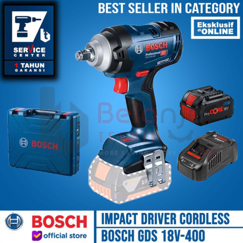 Bosch Mesin Impact Wrench Cordless GDS 18V-400 + Baterai Procore 8AH