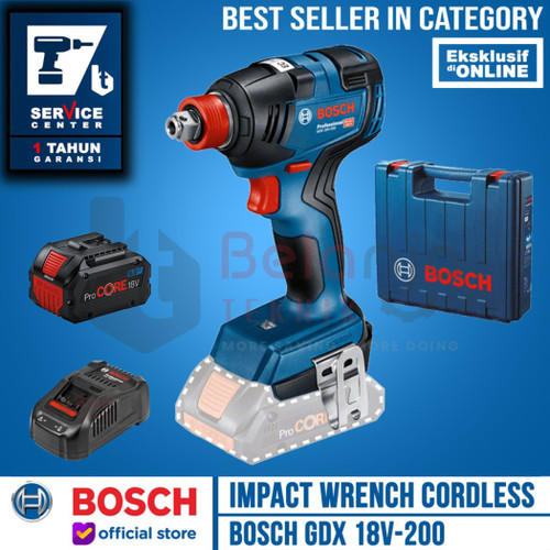 Bosch Mesin Impact Wrench Cordless GDX 18V-200 + Baterai Procore 8AH