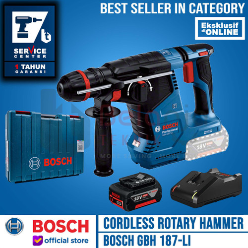 Bosch Rotary Hammer Cordless GBH 187-Li Mesin Bor Charger Baterai 4 Ah