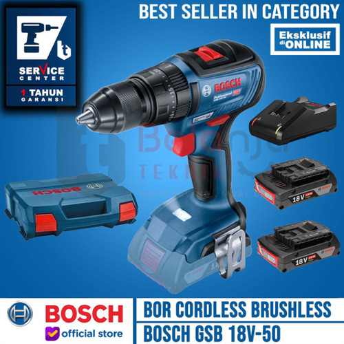 Bosch Impact Drill Cordless GSB 18V-50 + Kit 2X2.0 Ah Mesin Bor Tembok
