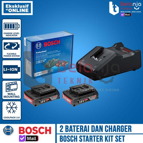 Bosch Starter Kit Charger GAL 18V-40 2 Baterai Cordless GBA 18 V 2.0AH