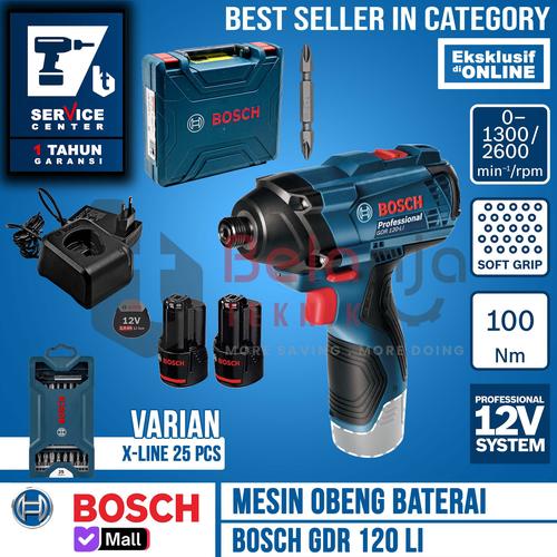 BOSCH Mesin Obeng Baterai GDR 120 LI Impact Cordless + Mata Obeng 25Pc