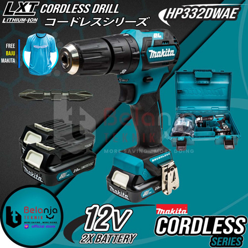 Makita Mesin Bor Baterai HP 332 DWAE Cordless Drill 12 V BRUSHLESS BOX