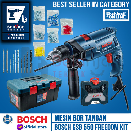 BOSCH GSB 550 Freedom Kit Impact Drill BOX Plus Mata Bor X-line 33 Pcs