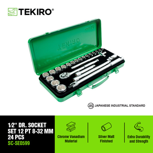 Tekiro 1/2 Inch Socket Set 12 Pt 8 - 32 Mm 24 Pcs / Kunci Sock Set / Socket Set / Tools - Alat Perkakas