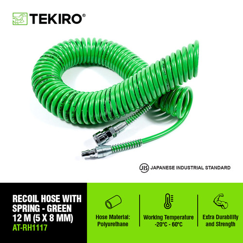 TEKIRO RECOIL HOSE 12 METER HIJAU WITH SPRING /SELANG SEPIRAL