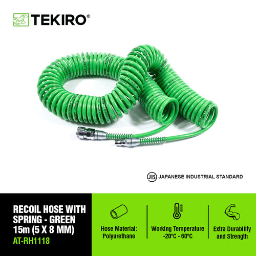TEKIRO RECOIL HOSE 15 METER HIJAU WITH SPRING /SELANG SEPIRAL