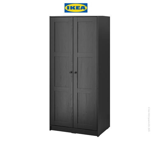 IKEA RAKKESTAD Lemari Pakaian 2 Pintu Minimalis Hitam 79x176 cm