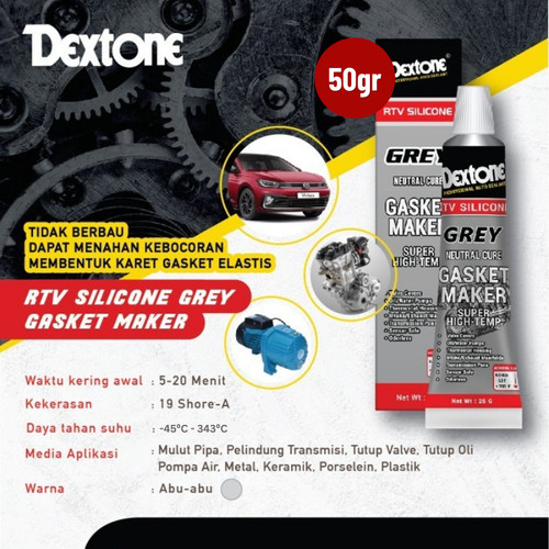 Lem Tahan Panas Super Gasket Sealant Netral Grey Dextone 50 Gr
