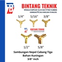 Sambungan Nepel Selang Cabang Tiga Kuningan 3/8" inch
