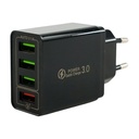 Charger 4 USB Port Fast Charging QC 3 48W Indikator LED Hitam Cas HP