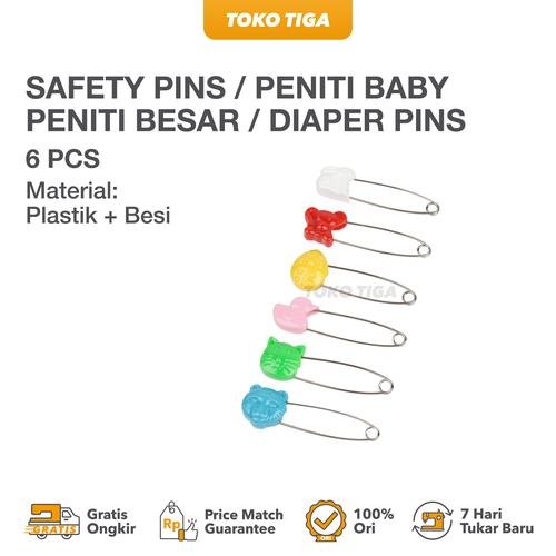 Safety Pins / Peniti Baby / Peniti Besar / Diaper Pins (6 pcs)