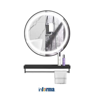 Informa Dalton Set Rak Dinding Kamar Mandi & Cermin Led - Hitam Wall Shelf Organizer Tempat Sampo Sabun Rak Tembok Serbaguna Aksesoris Kamar Mandi Furniture Indoor Rumah