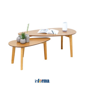 Informa Set 2 Pcs Morie Meja Tamu & Meja Sisi - Cokelat Oak Coffee Table Meja Ruang Tamu Serbaguna Furniture Rumah Aesthetic Meja Sofa