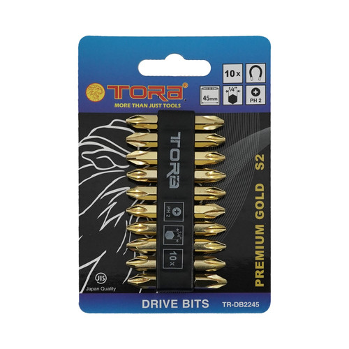 TORA Mata Obeng Angin Bolak Balik Plus Pendek Set 10 Pcs 45 MM Gold